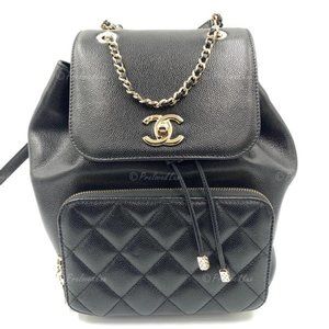 Authentic CHANEL Black Caviar Large Business Affinity Drawstring Backpack GHW